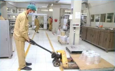 Production floor with finished rolls on a pallet